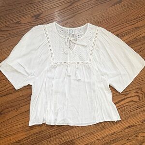 Blue Rain White Lace Detail Blouse